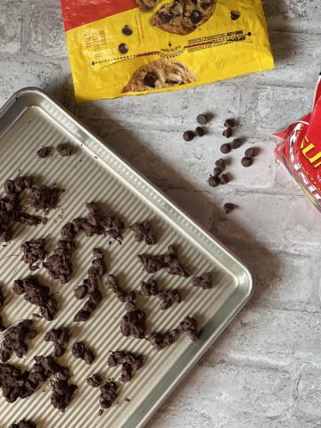Chocolate Covered Raisins on cookie sheet