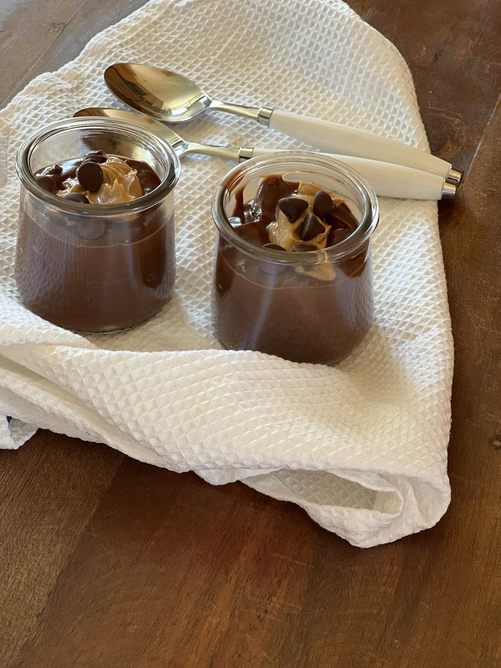 Peanut Butter Chocolate Pudding in glass jars