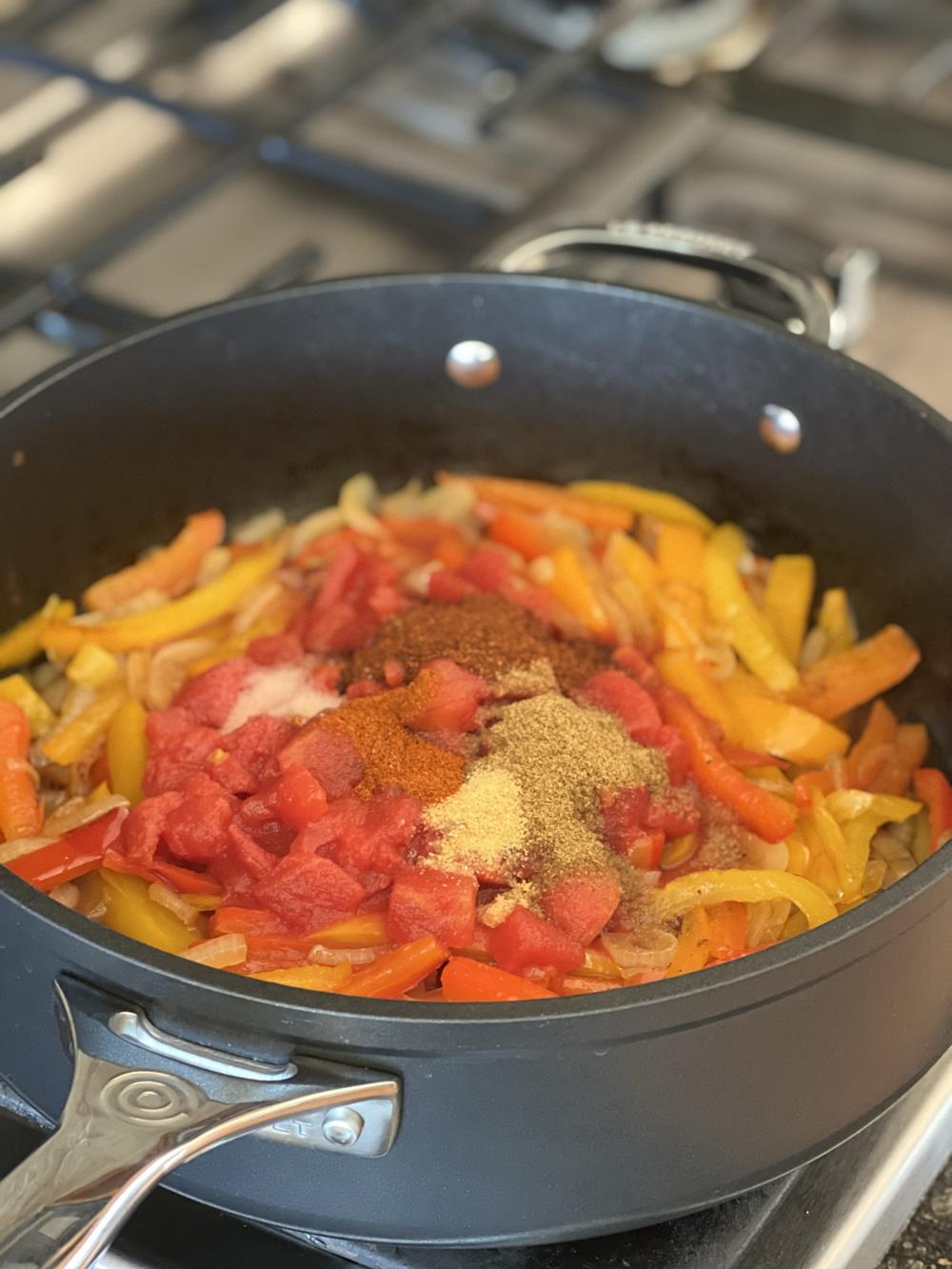 Chicken Fajita Pasta Vegetables in pan