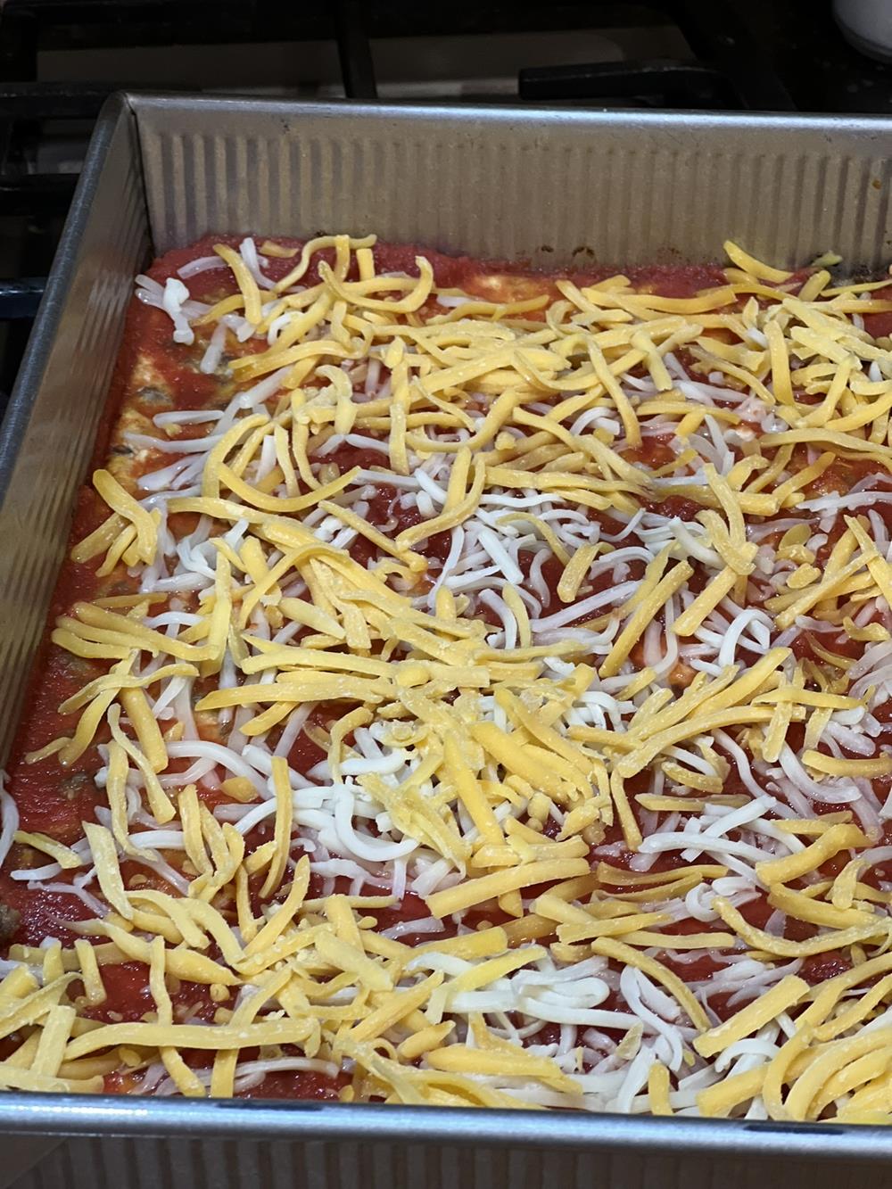 unbaked chili relleno casserole in baking pan