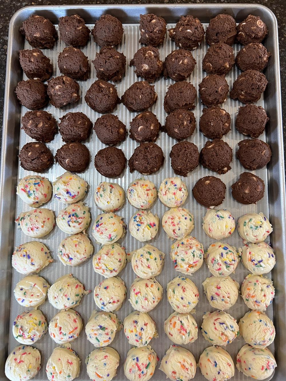 Cookie Dough in balls on cookie sheet