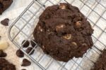 double chocolate chip cookies on wire cooling rack