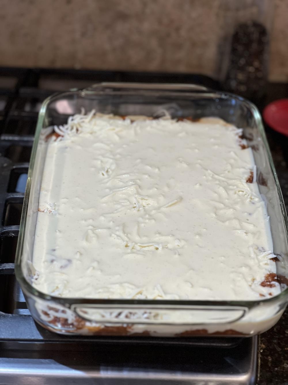 casserole in a glass pan on stove