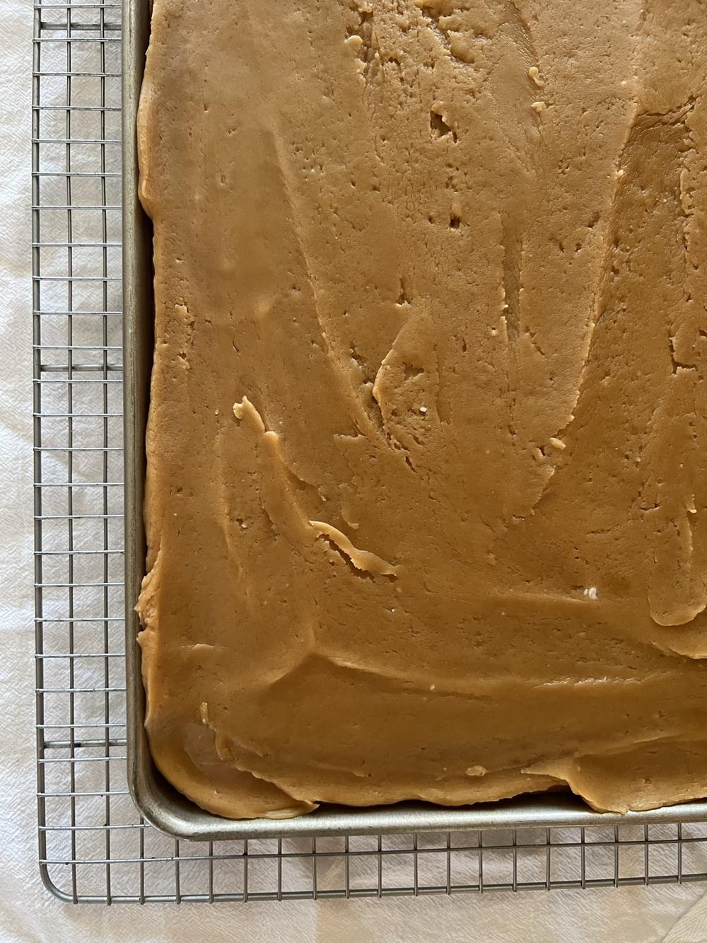 Peanut Butter Sheet Cake Recipe in pan