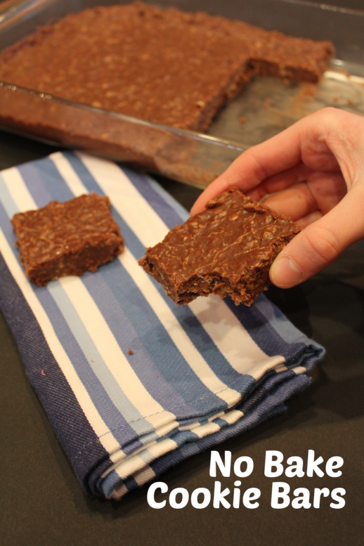 No Bake Cookie Bars on blue striped napkin