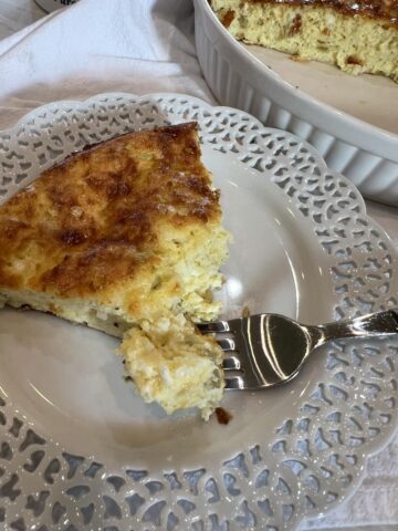 cottage cheese quiche on white plate