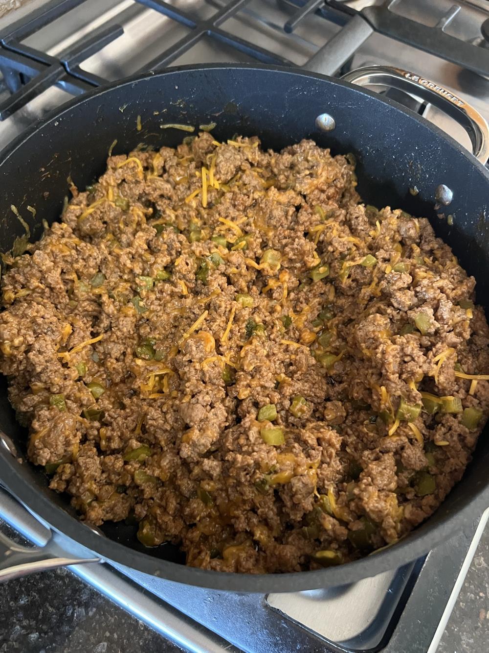 cheese burger sloppy joes in pan on stove