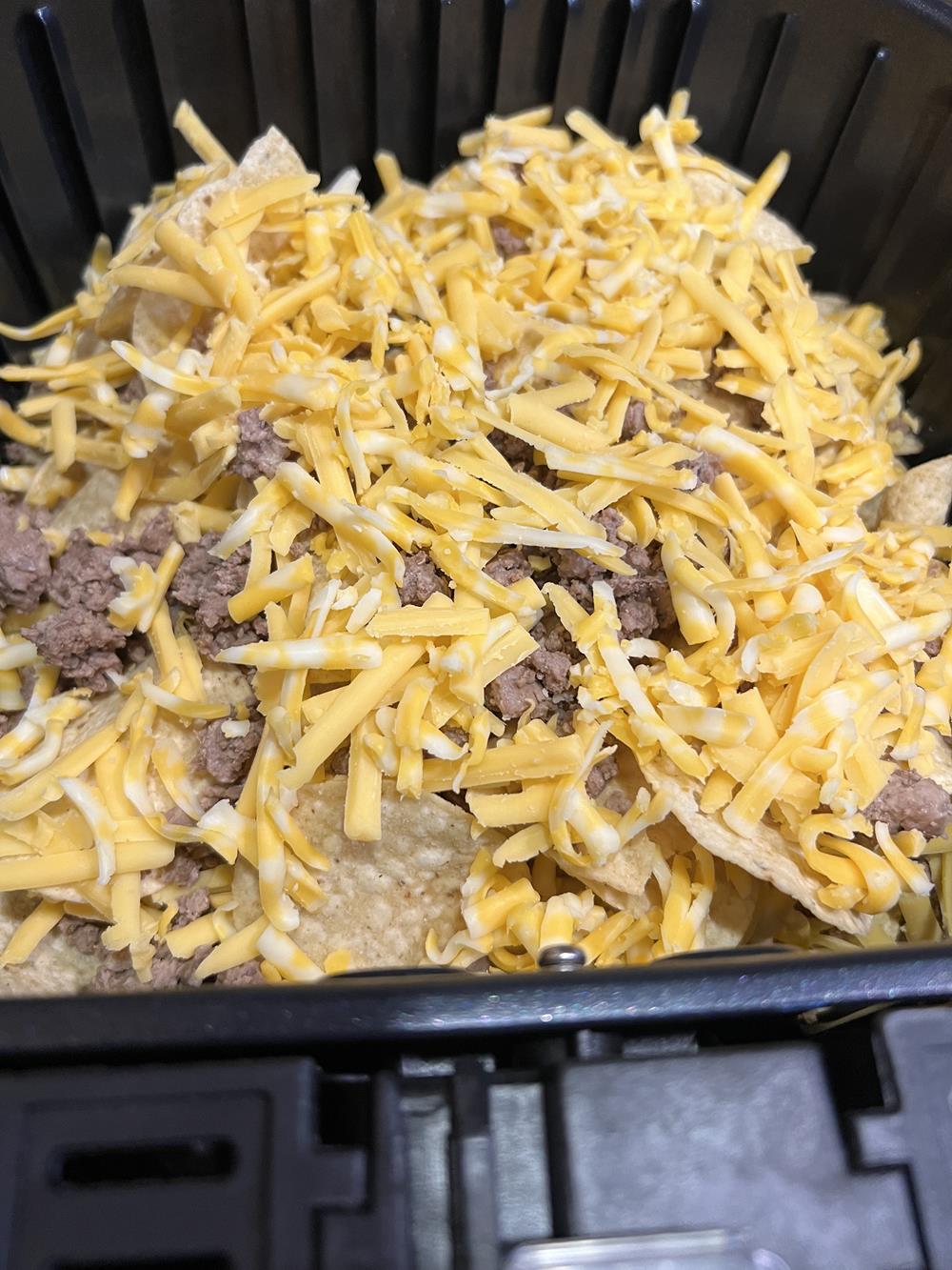 Air Fryer Nacho Recipe uncooked in the air fryer