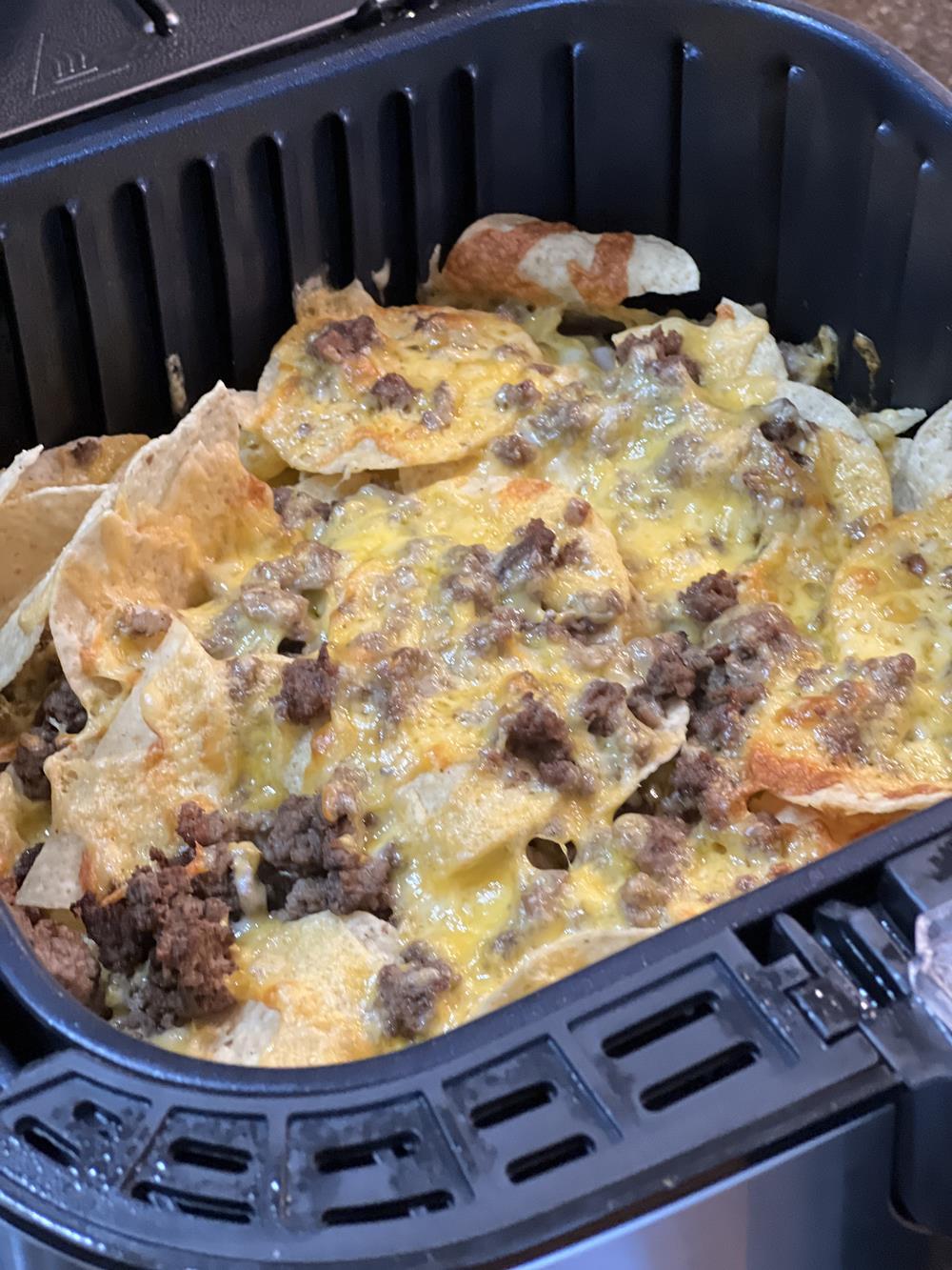 Air Fryer Nachos with Ground Beef with ground beef in air fyer