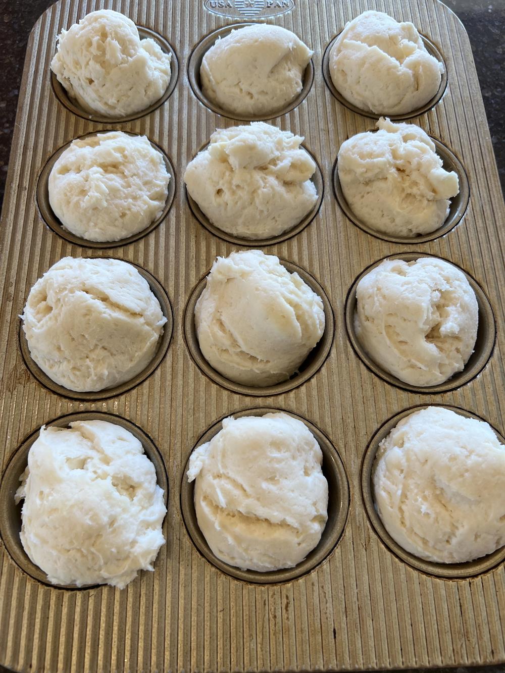 gluten free roll dough in muffin pan