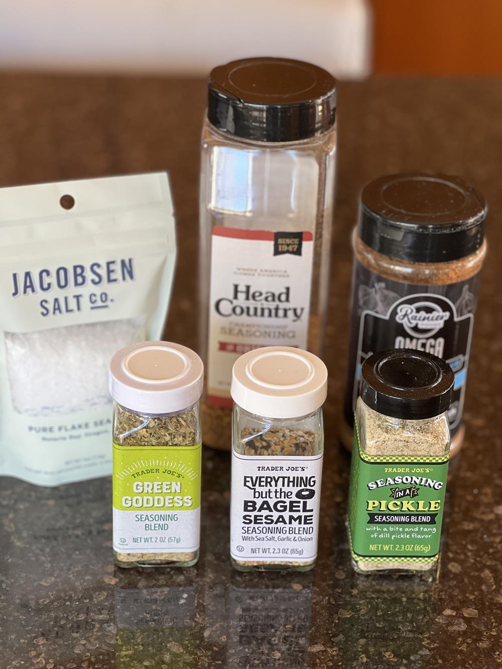 various spices and salt on counter