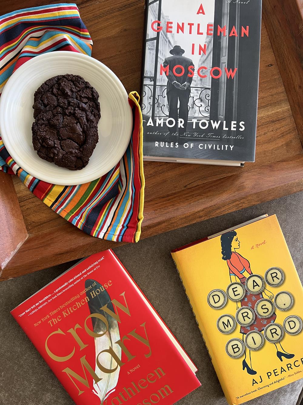 books and a chocolate cookie