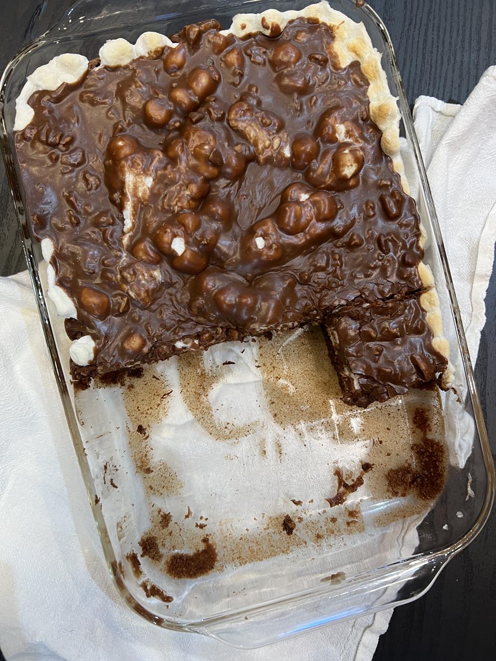 Mississippi mud cake in Pyrex pan