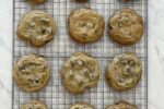 Chocolate chunk cookies on cooling rack