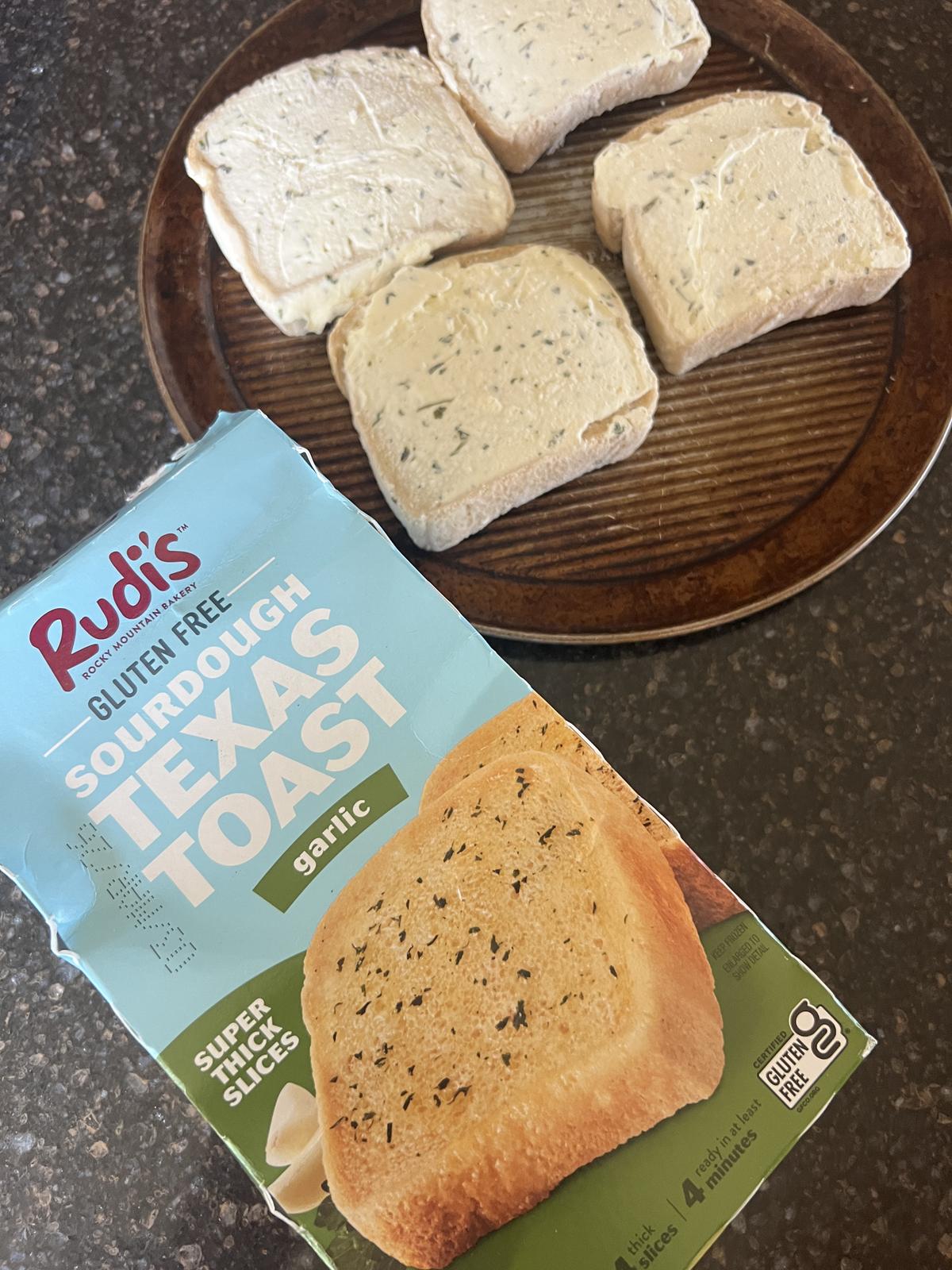 Rudi's gluten free Texas toast on baking sheet