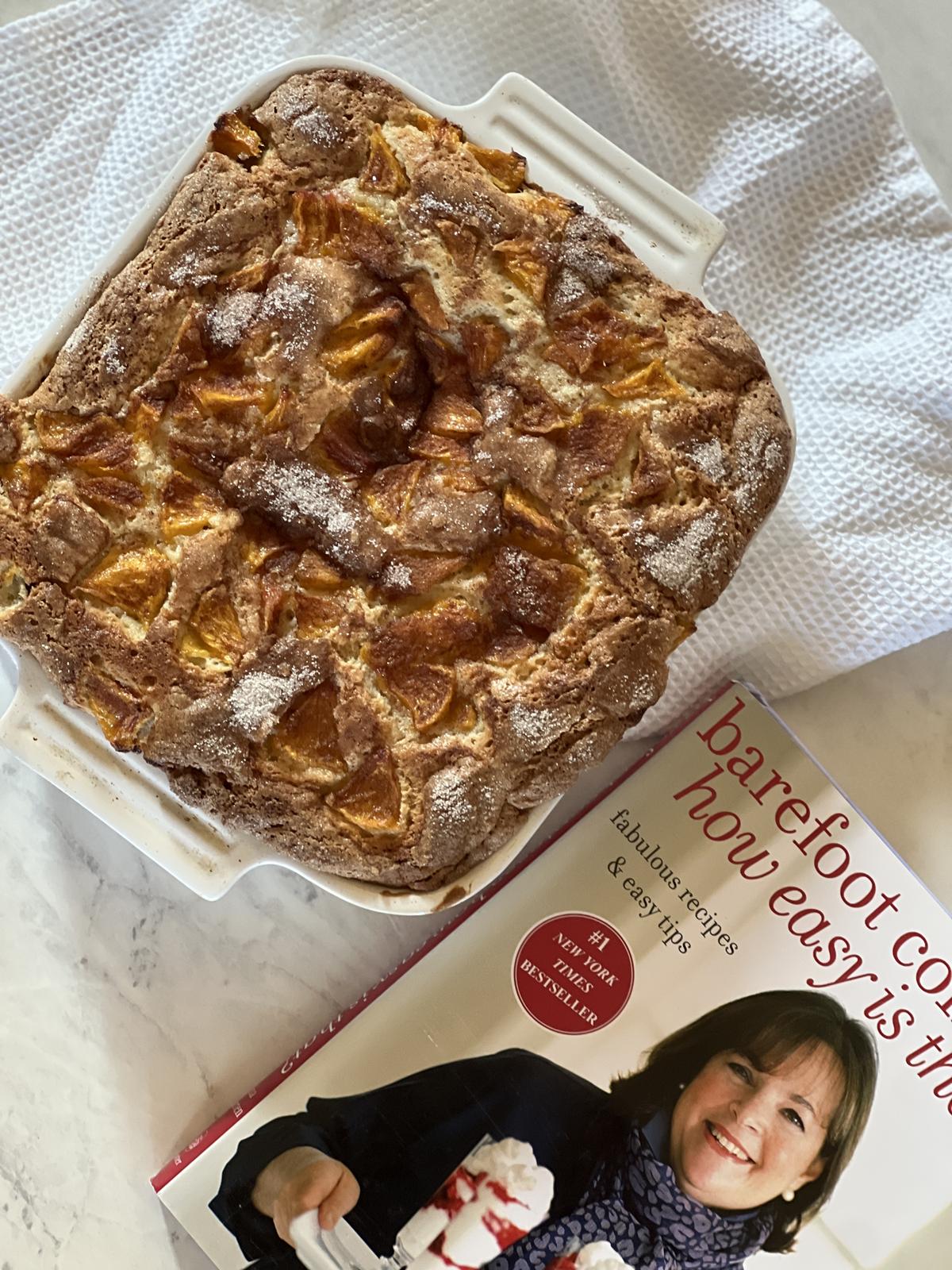 Ina Garten cookbook and peach coffee cake