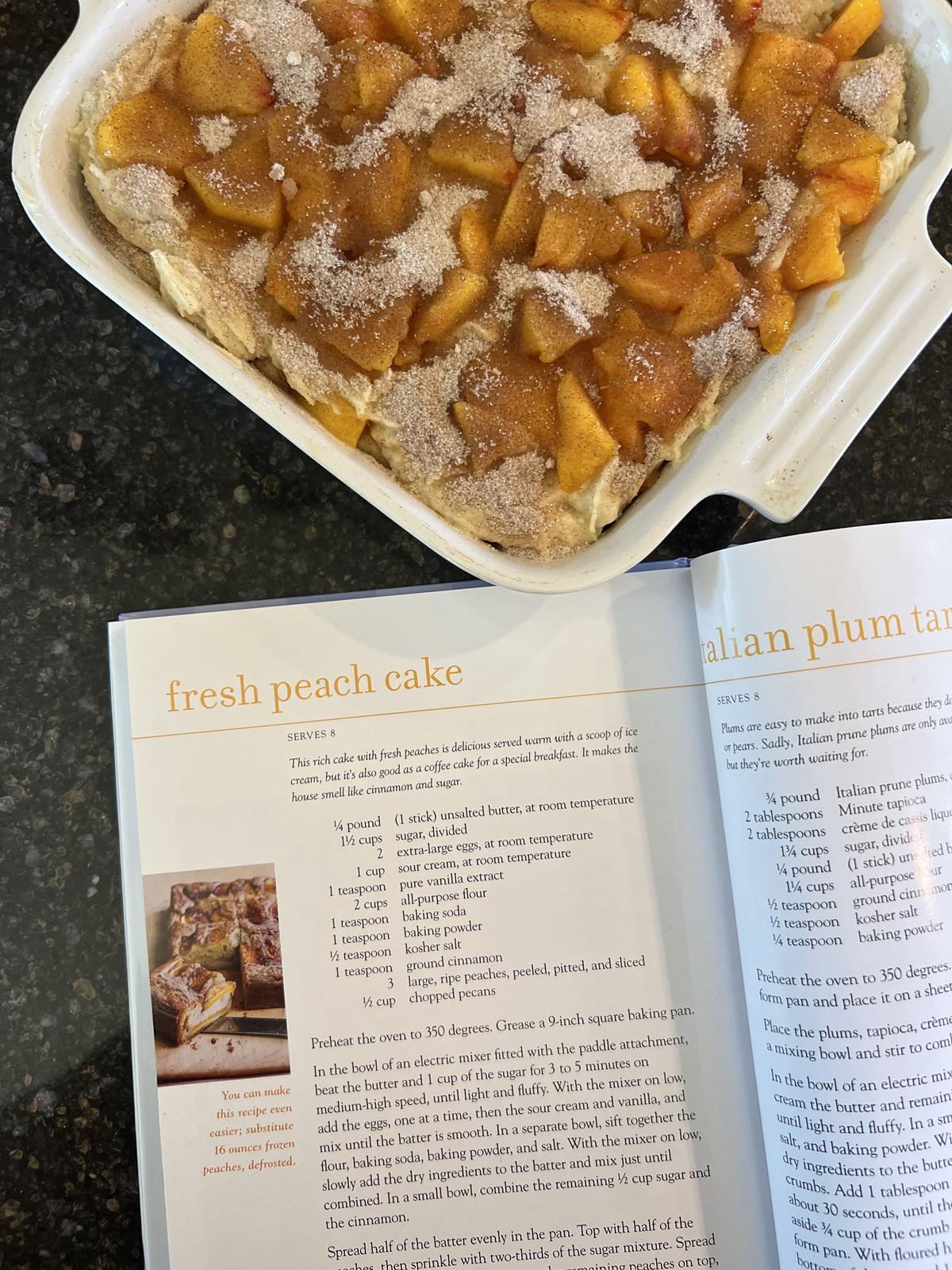 peach cake batter and cookbook