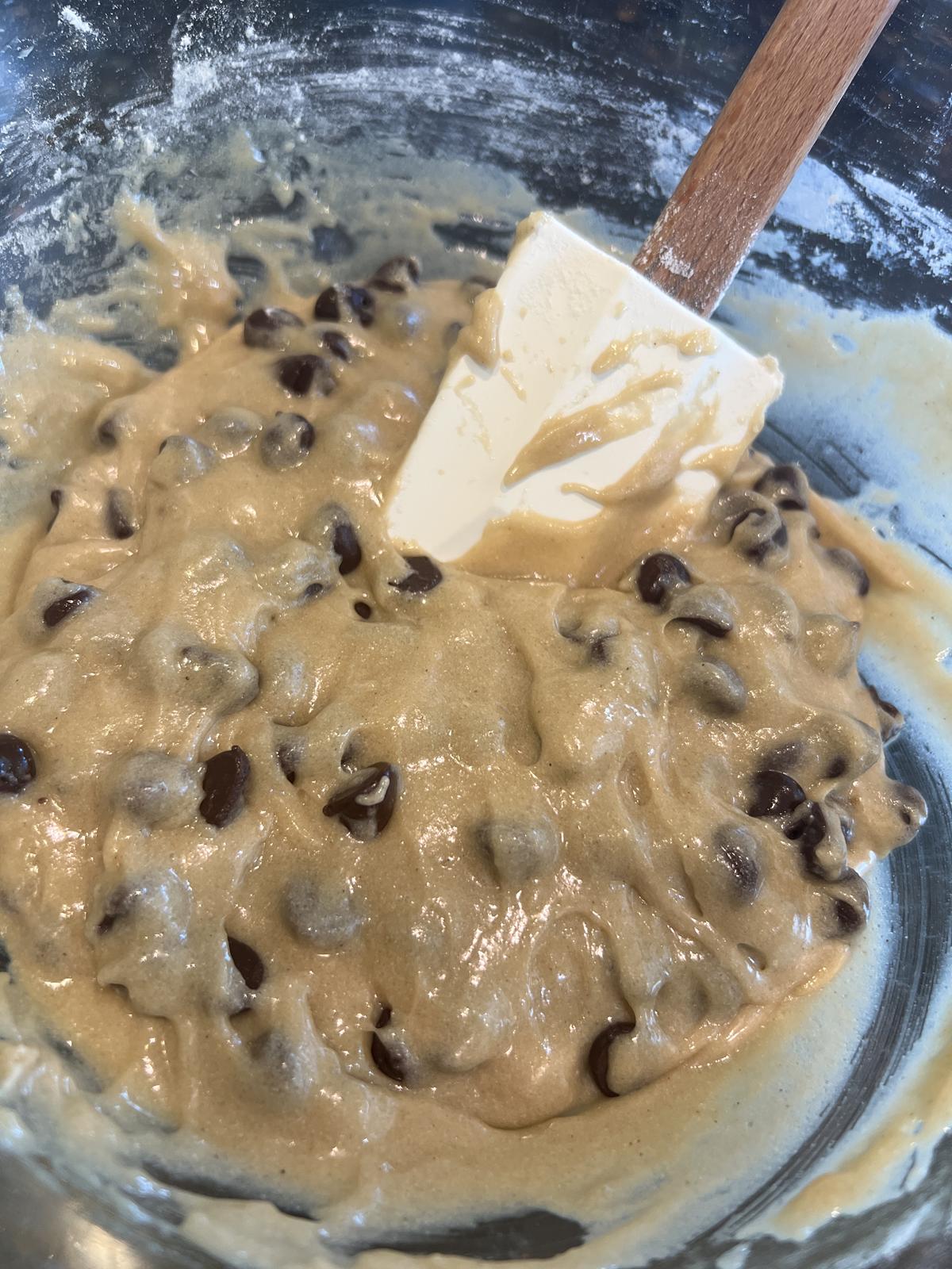 gluten free chocolate chip cookie dough in glass bowl