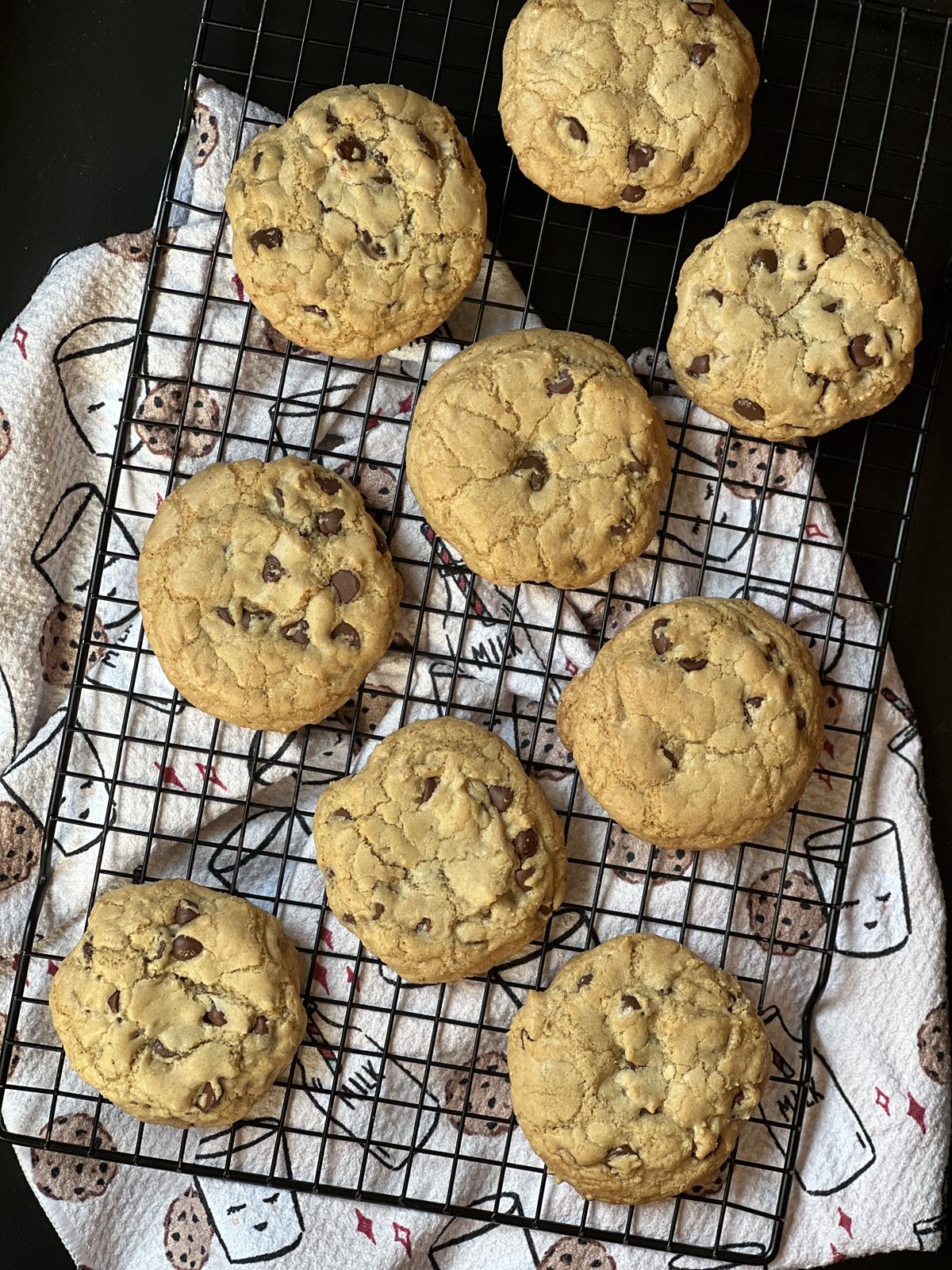 chocolate chip cookies on cooling rack