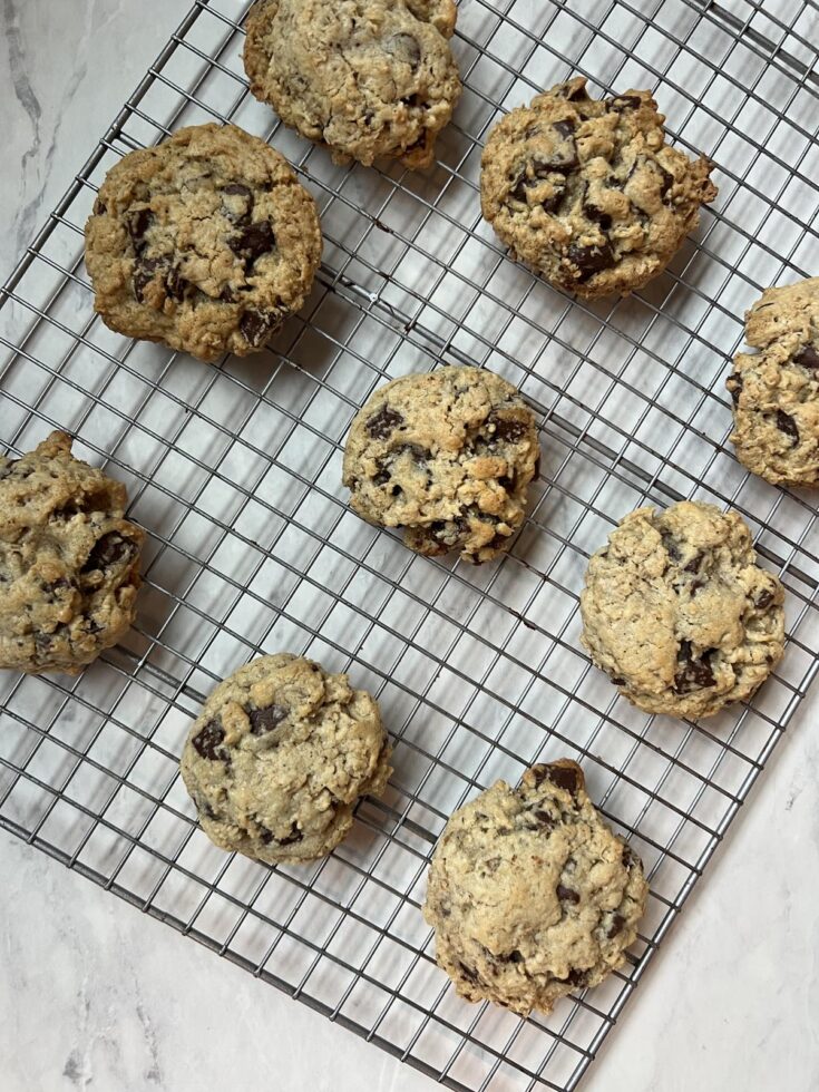 Martha Stewart Oatmeal Chocolate Pecan Cookies on wire rack