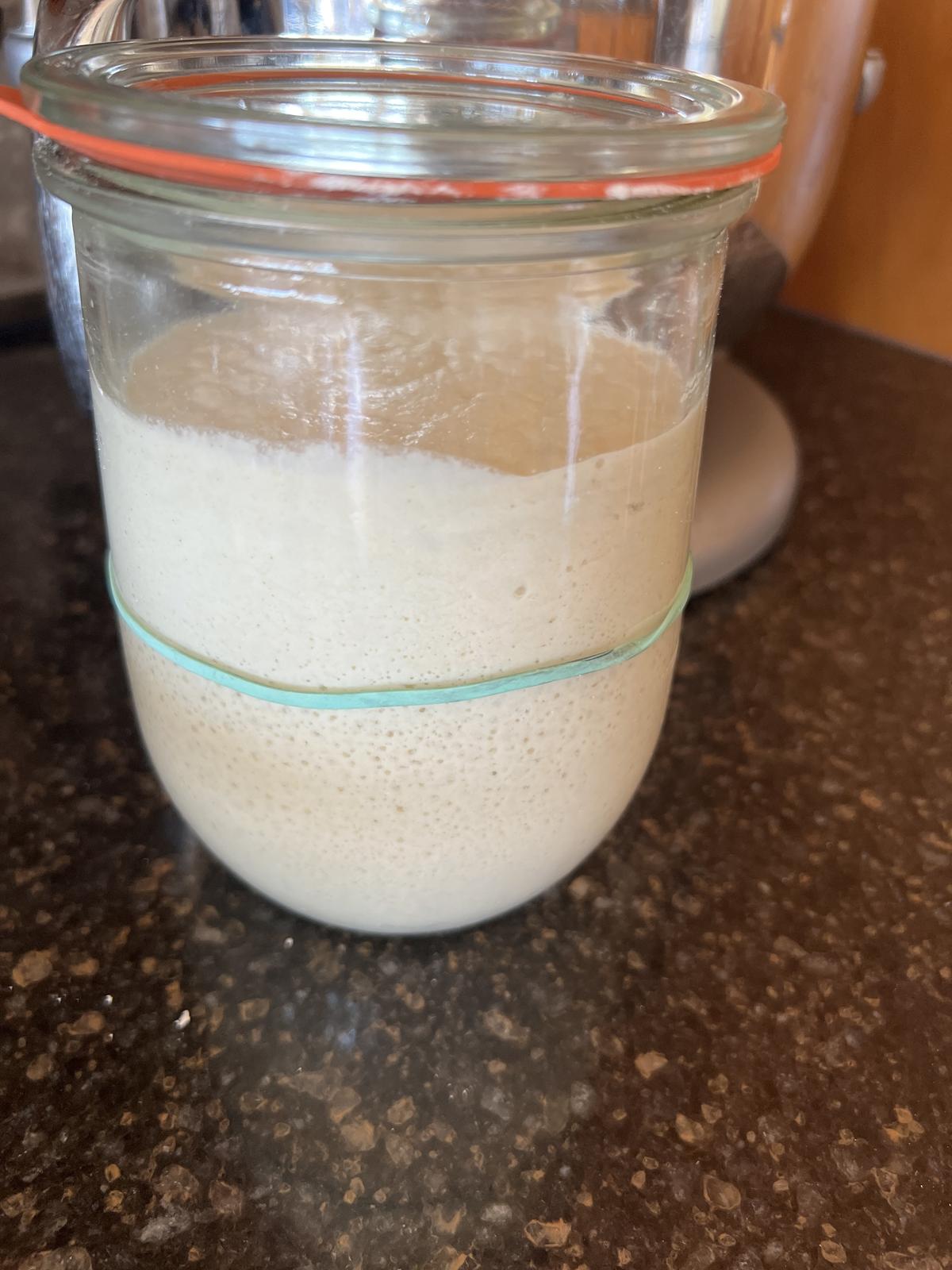 sourdough starter in glass jar