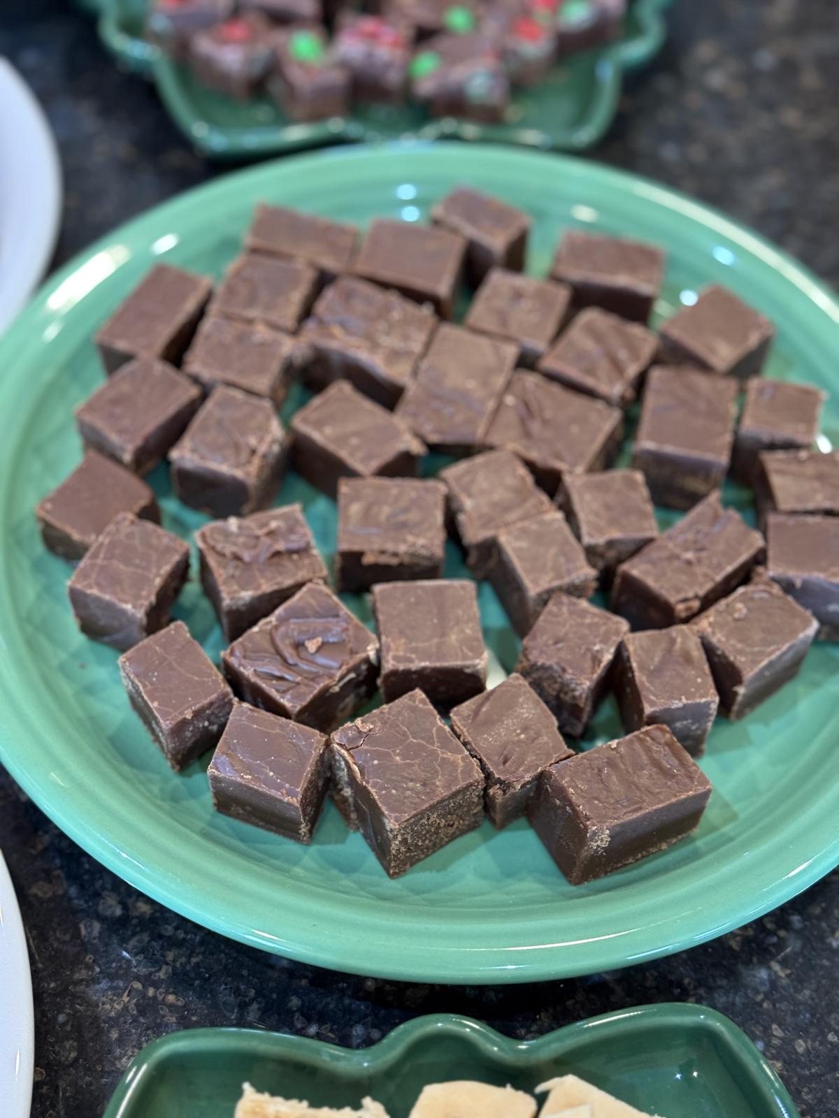 Christmas Party 2025 Coffee Fudge on green plate
