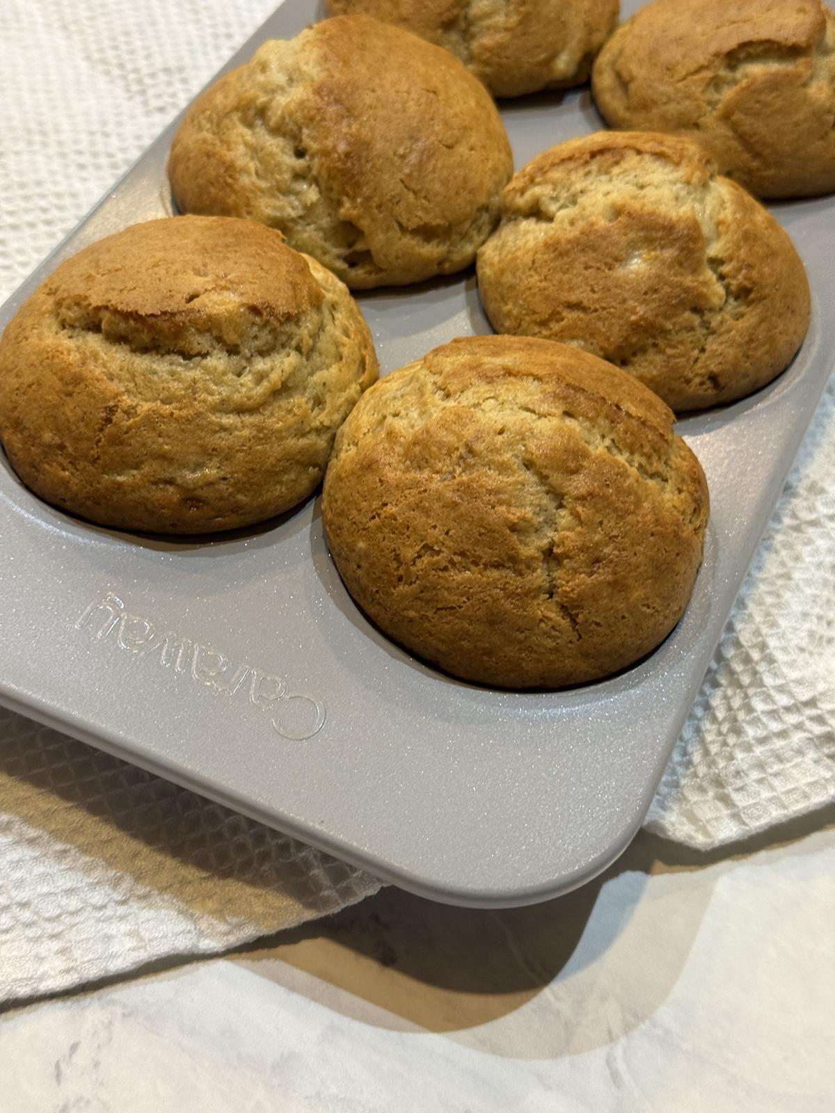 small batch gluten free banana muffins in muffin pan