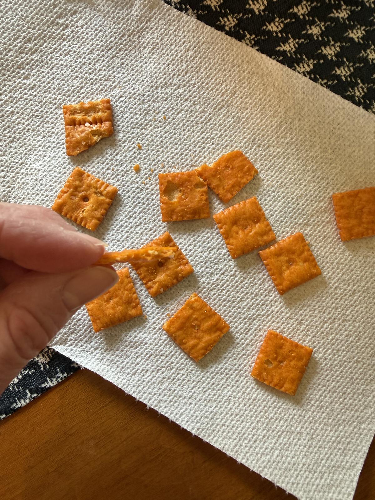 gluten free Cheese It on napkin on table