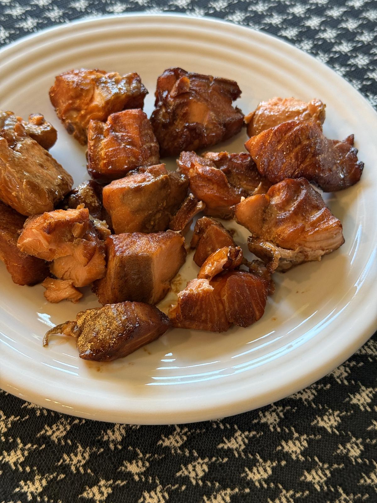 Air Fryer Teriyaki Salmon Gluten Free on white plate